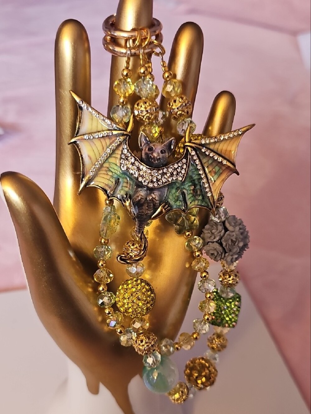 CHARMS: Green and Gold Bat Pendant Purse Charm - Picture 3 of 4